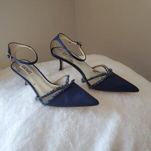 Bagley Mischka Navy Satin Sandals, Size 9